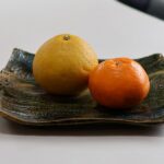 『織部しのぎ四方皿』と『土佐文旦』と『はるみ』